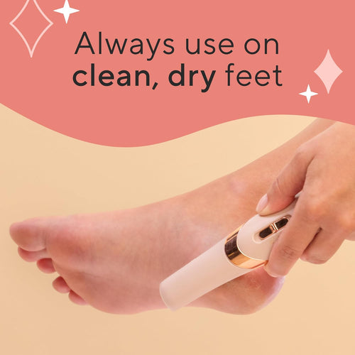 Flawless electric foot file pink with rose gold trim showing fine and coarse roller heads included